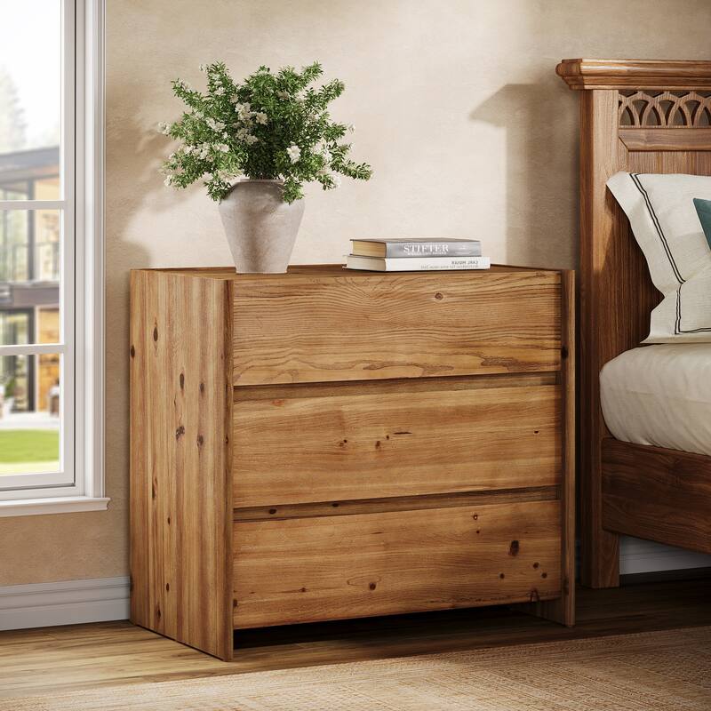 Solid Wood Nightstand, 31.5-Inch Wide Farmhouse Night Stand