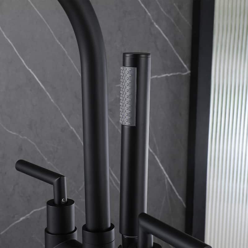 46"H Solid Brass 2-Handle Floor Mounted Tub Faucet with Diverter and Handheld Shower
