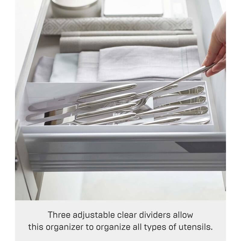 Yamazaki Home Cutlery Organizer - Three Styles, ABS Plastic, Compact, Adjustable - L 4.72 x W 13.78 x H 2.17 inches