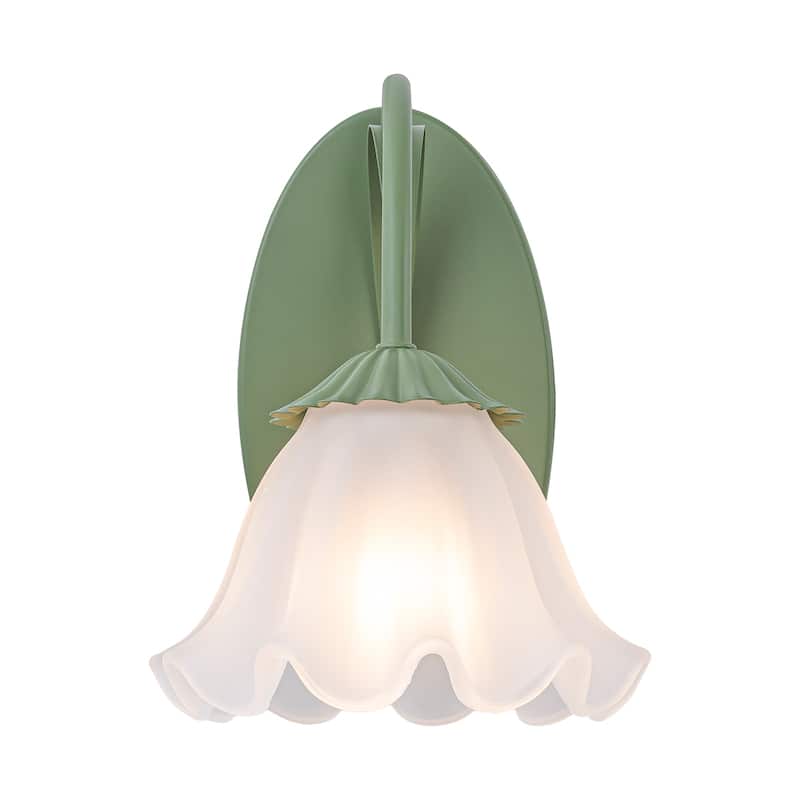 Green Metal Flower Frosted Glass Wall Sconce for Bathroom Vanity