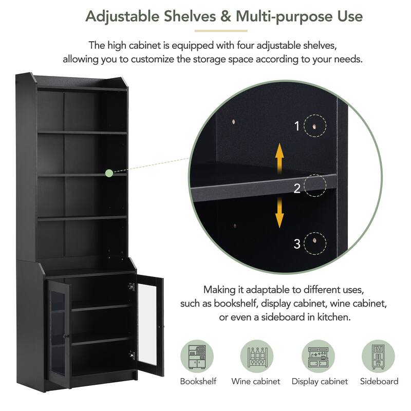 Contemporary Bookshelf with Adjustable Shelves for Living Room - Black