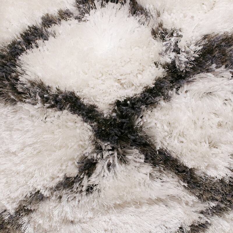 Sevita Soft Shag White/Black Diamond Polyester Throw Pillow, Set of 2