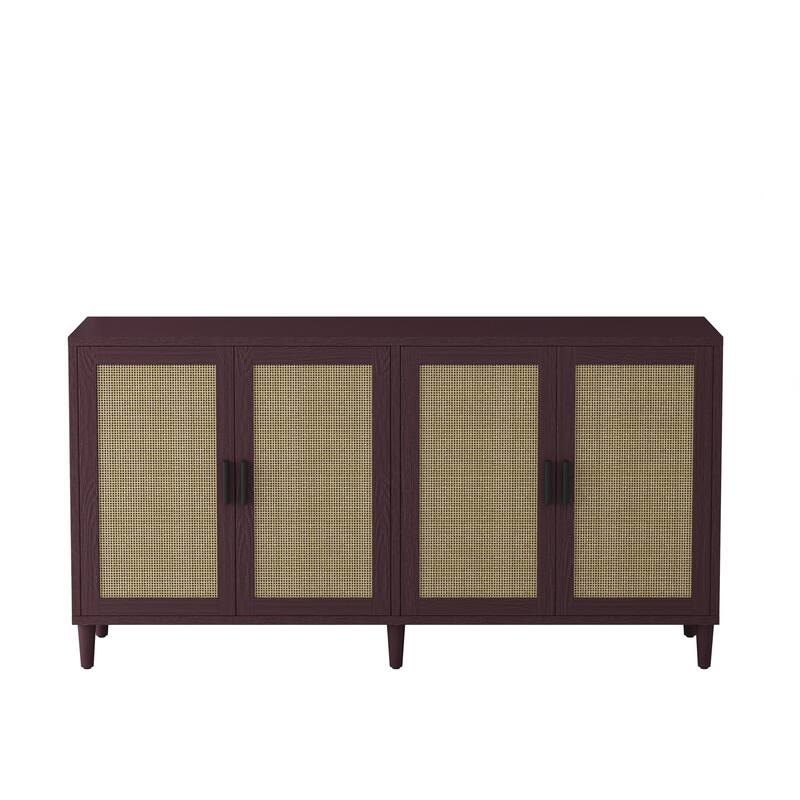Rattan Buffet Cabinet with Storage, 4-Door Sideboard Buffet Cabinet with Adjustable Shelves for Kitchen, Living Room
