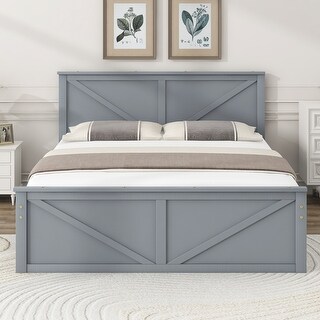 Queen Platform Bed Wooden Bedframe with 4 Drawers, Gray