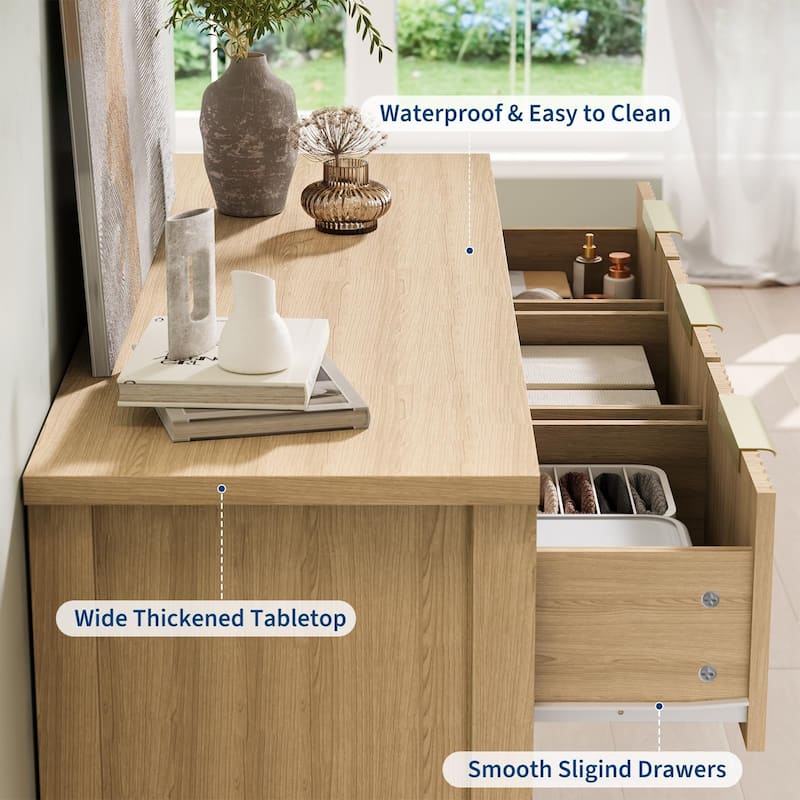 Fluted 7 Drawer Dresser for Bedroom, 47" Wide Wood Chest with Metal Handles, TV Stand & Closet Storage Organizer