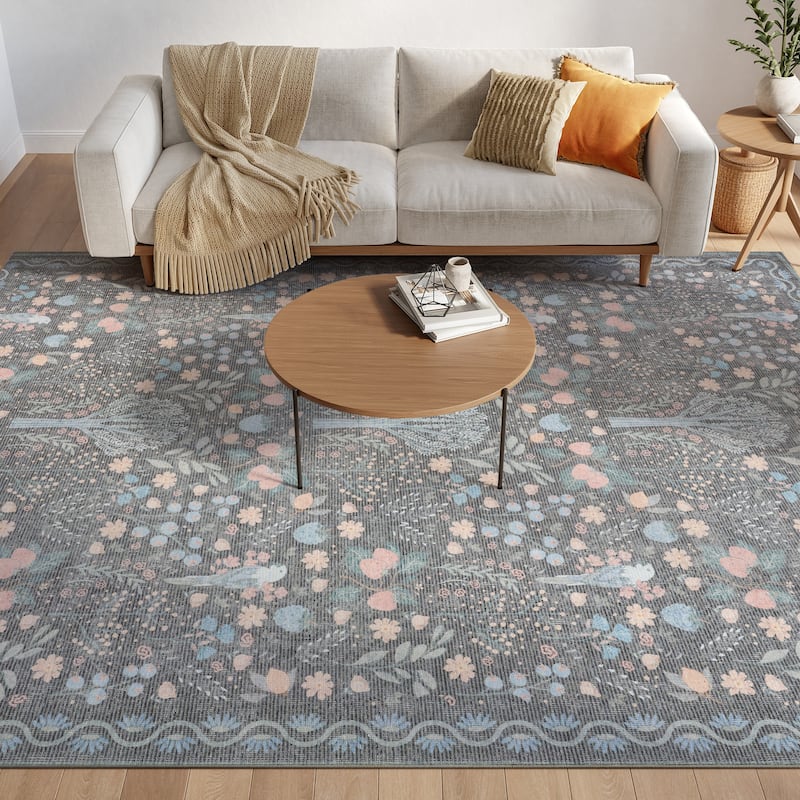 Nourison Botanical Washables Indoor only Chic Floral Area Rug - Charcoal/Multicolor - 4' x 6'