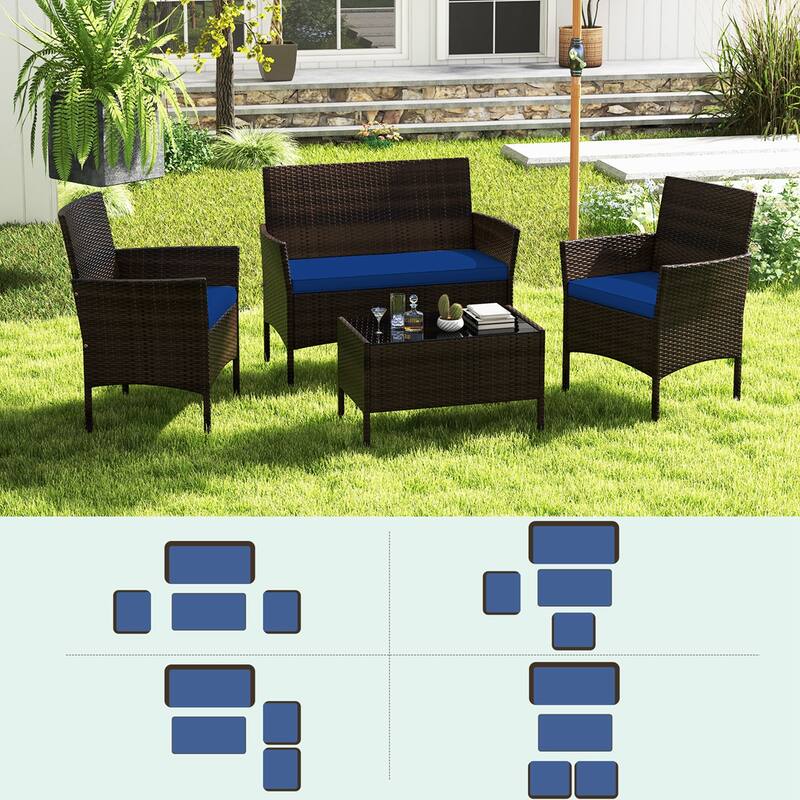 Costway 4 PCS Patio Furniture Set with Washable Cushions and Tempered - See Details