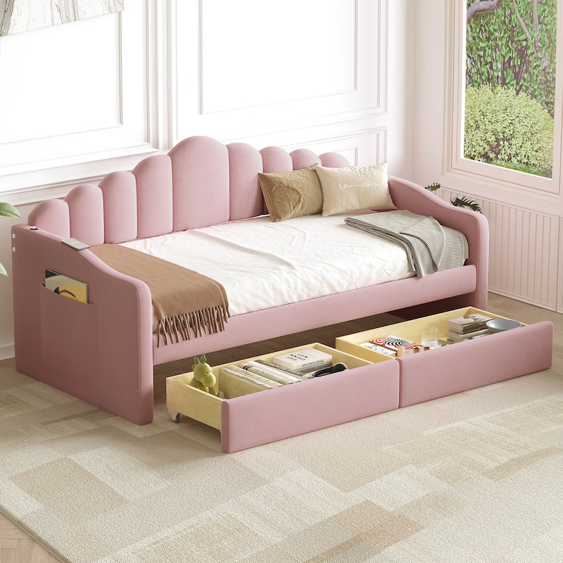 Upholstered Daybed with 2 Drawers
