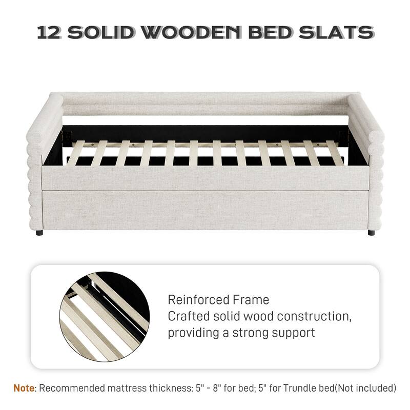 Ouyessir Modern Upholstered Tufted Daybed with Trundle & Drawers