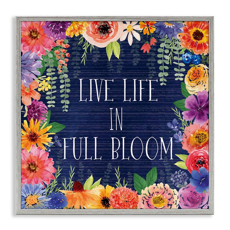 Stupell Live Life in Full Bloom Framed Giclee Art Design By Nicole DeCamp - 17 x 17 - Grey