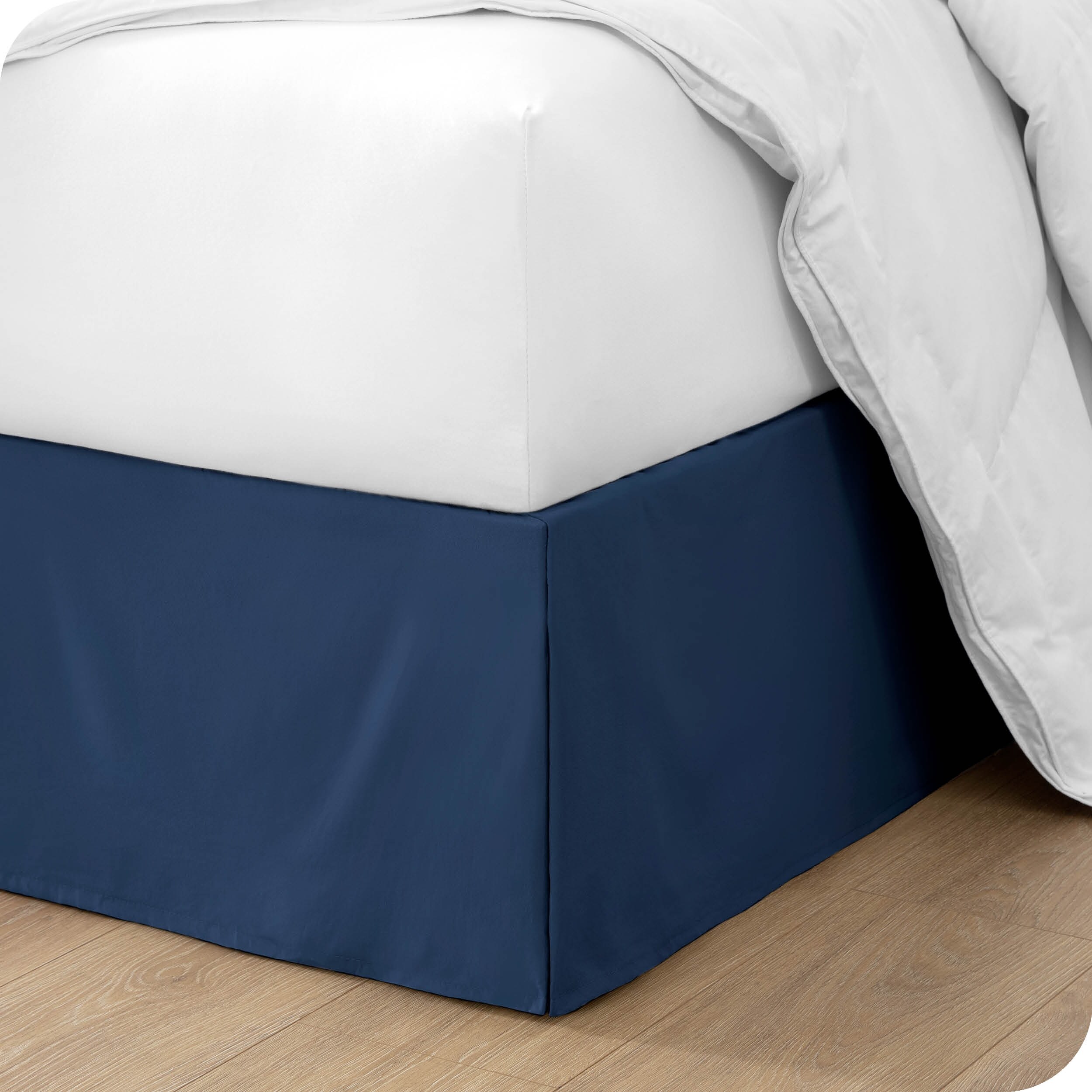 Dust Ruffle Bed Skirt with Split Corners for Day beds Microfiber Navy Blue Solid 