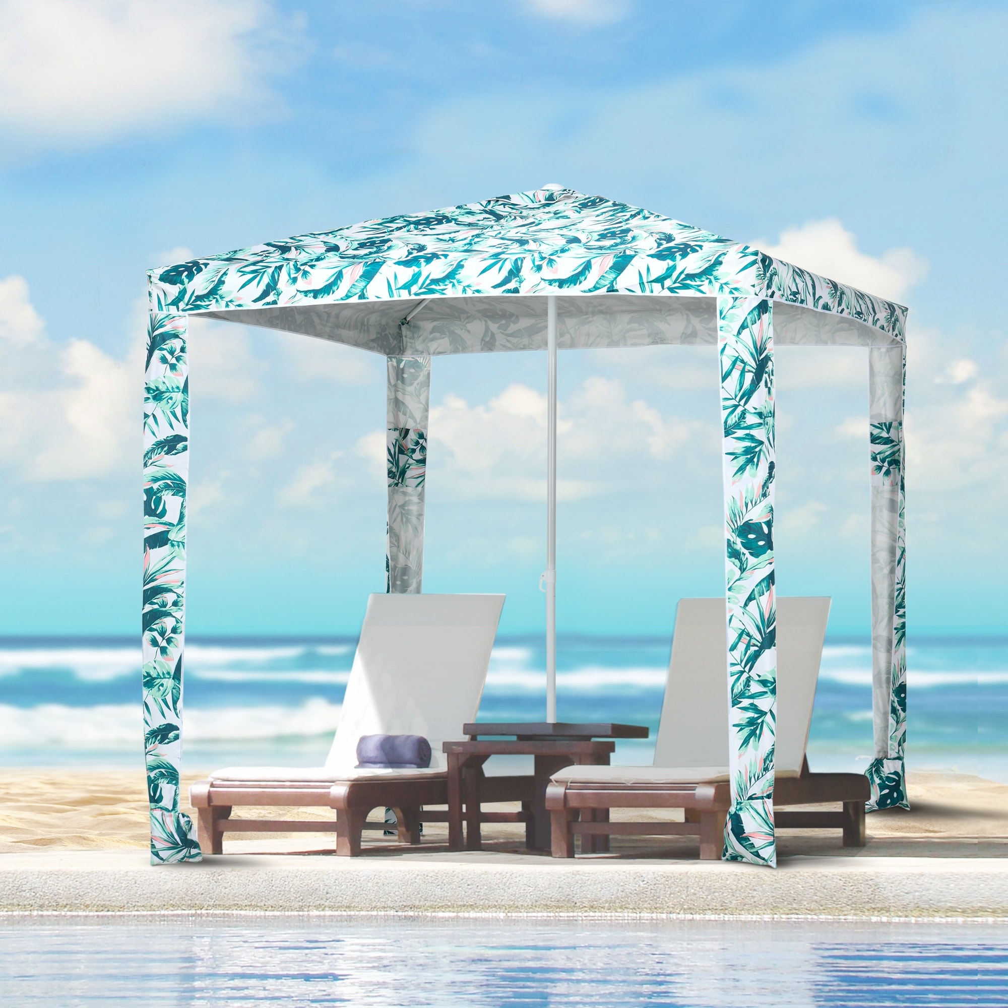 Outsunny Quick Beach Cabana Canopy Umbrella, 6.5' Easy-Assembly Sun-Shade Shelter with Sandbags and Carry Bag, Cool UV50+