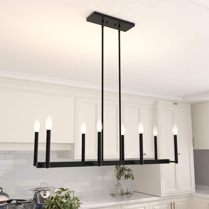 Acroma 8-lights 43.3In Dimmable Modern Gold Linear Chandelier for Dining Room - 8-light - Matte Black