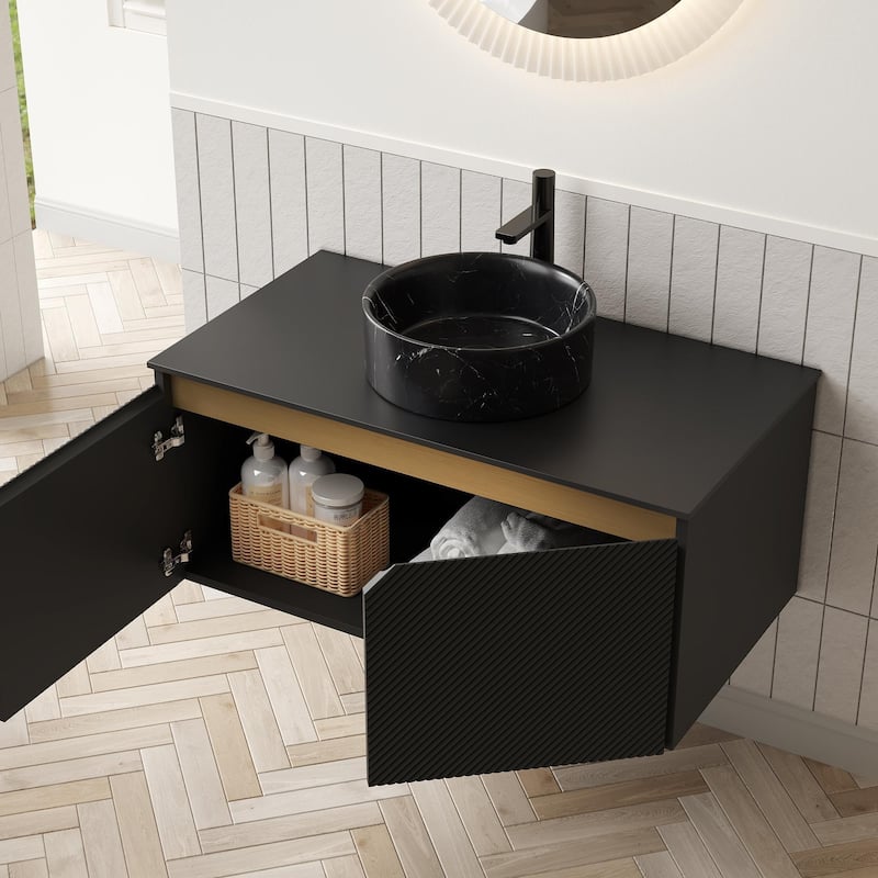 Wall-mounted Bathroom Vanity with Round Vessel Basin