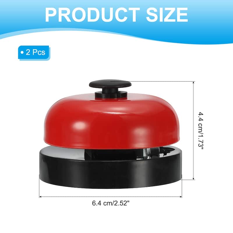 2 Pcs Desk Call Bell 2.5" Diameter with Metal Anti-Rust Construction - 2.52 x 1.73 inch (Dia*H) - Black/Red