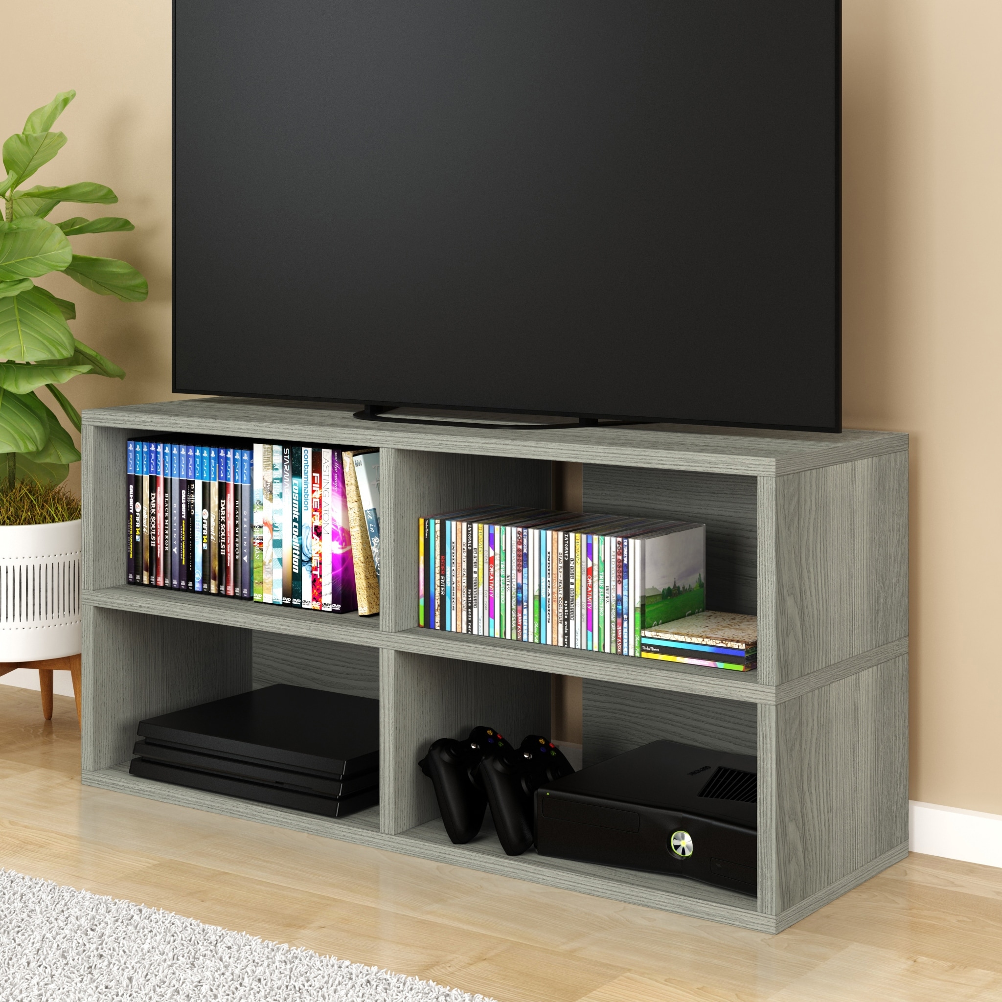BASICS Media Storage Shelf Entertainment Center Holds 31 DVD BluRay PS5 Video Games or 42 CDs TV Stand - Sale - - 35386534