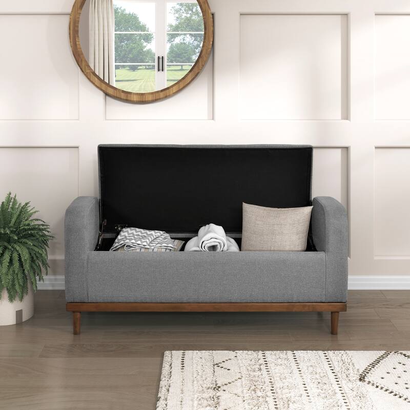Lift-Top Storage Bench, Button Tufted Upholstered End of Bed Bench, Entryway Bench with Hidden Compartment & Solid Wood Legs