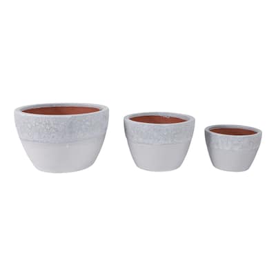 Planters Pottery Clay Modern Textured Round Design (Set of 3) - 15" x 15" x 10"