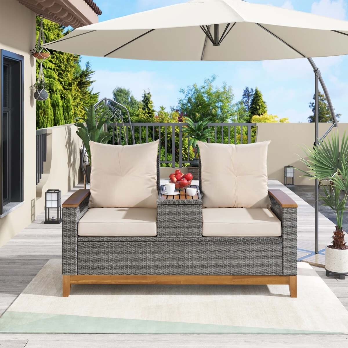 Merax Outdoor Comfort Adjustable Loveseat Armrest With Storage