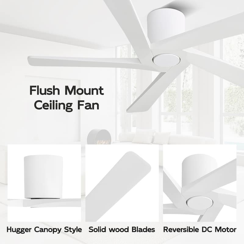 MLiAN 5 Solid Wood Blades Indoor Flush Mount Ceiling Fan with Remote