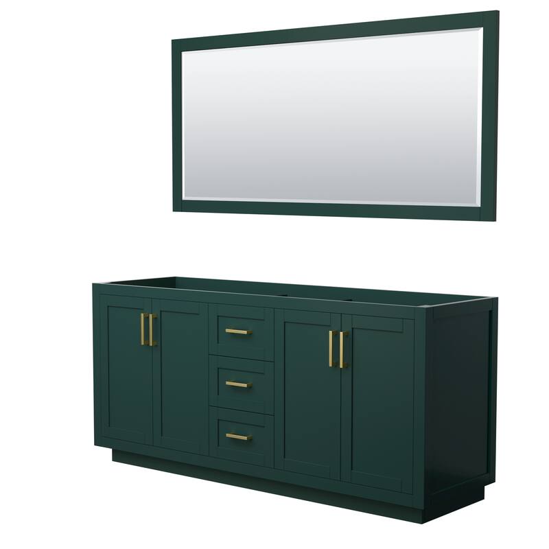 Miranda Double Bathroom Vanity Cabinet, 70-Inch Mirror - 72-Inch Double - Green, Brushed Gold Trim, No Top