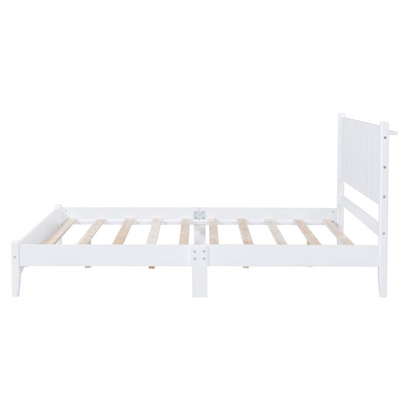 Wood Platform Bed Frame, Retro Style Bed with Rectangular Headboard