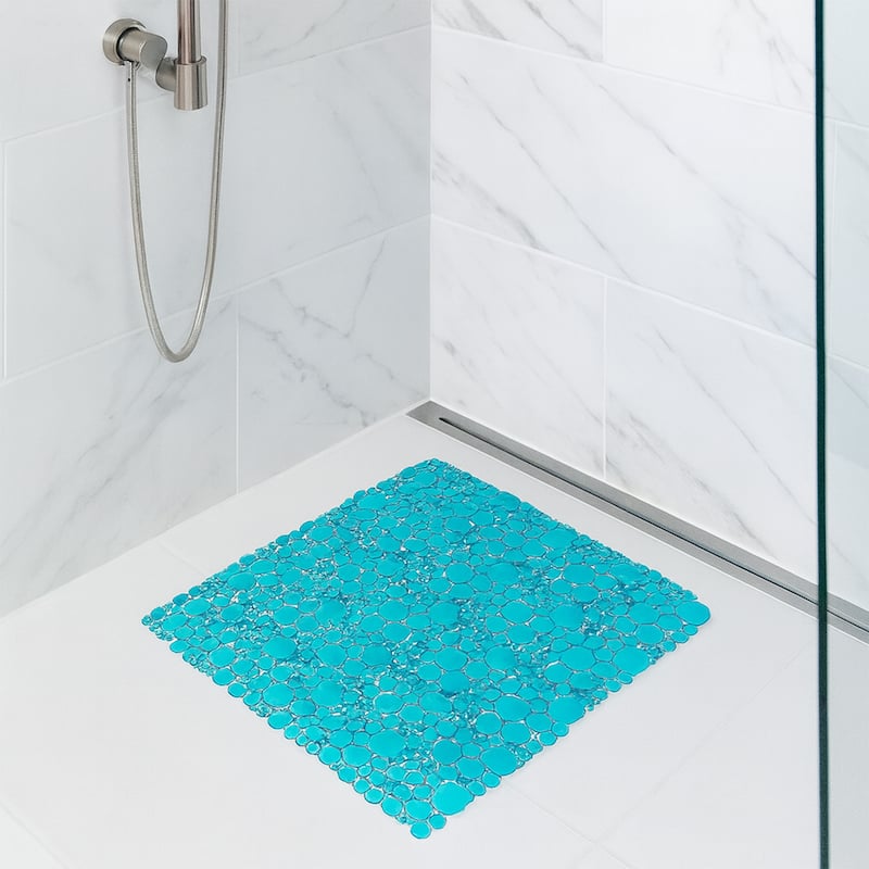 Bubbles Non-Slip Square Shower Mat 20 L X 20 W - Clear Blue