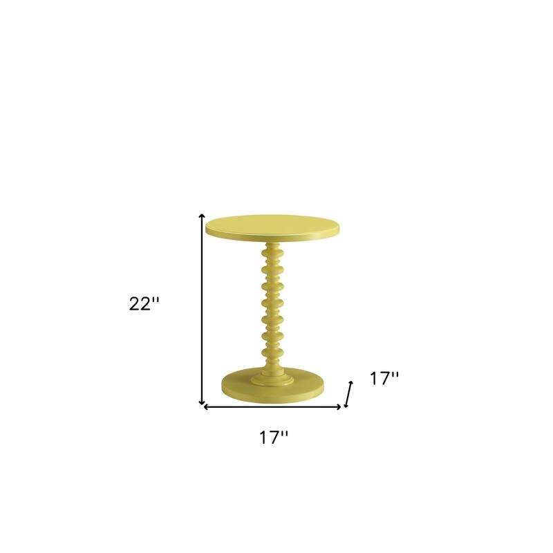 HomeRoots 22" Yellow Wood Round Pedestal End Table - 17