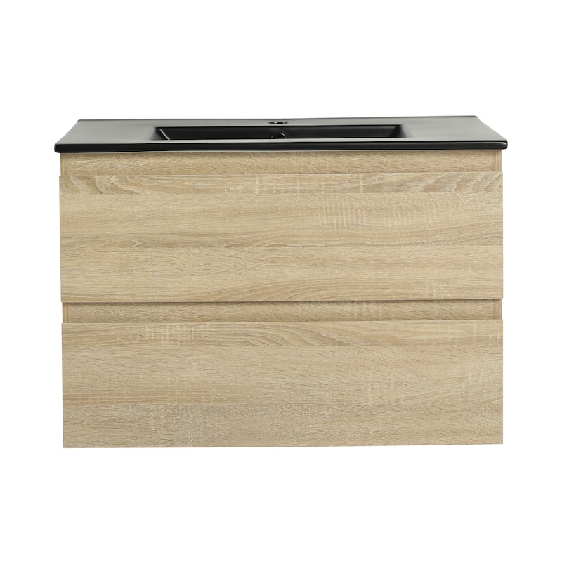 Modern Floating 30-Inch Bathroom Vanity with Black Ceramic Sink, Soft-Close Drawers, Plywood Base - 30in L Plywood