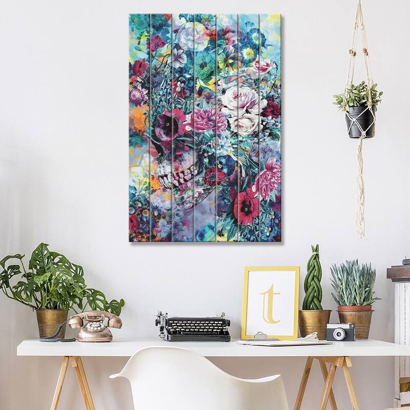 Surreal Skull Print On Wood by Riza Peker - Multi-Color