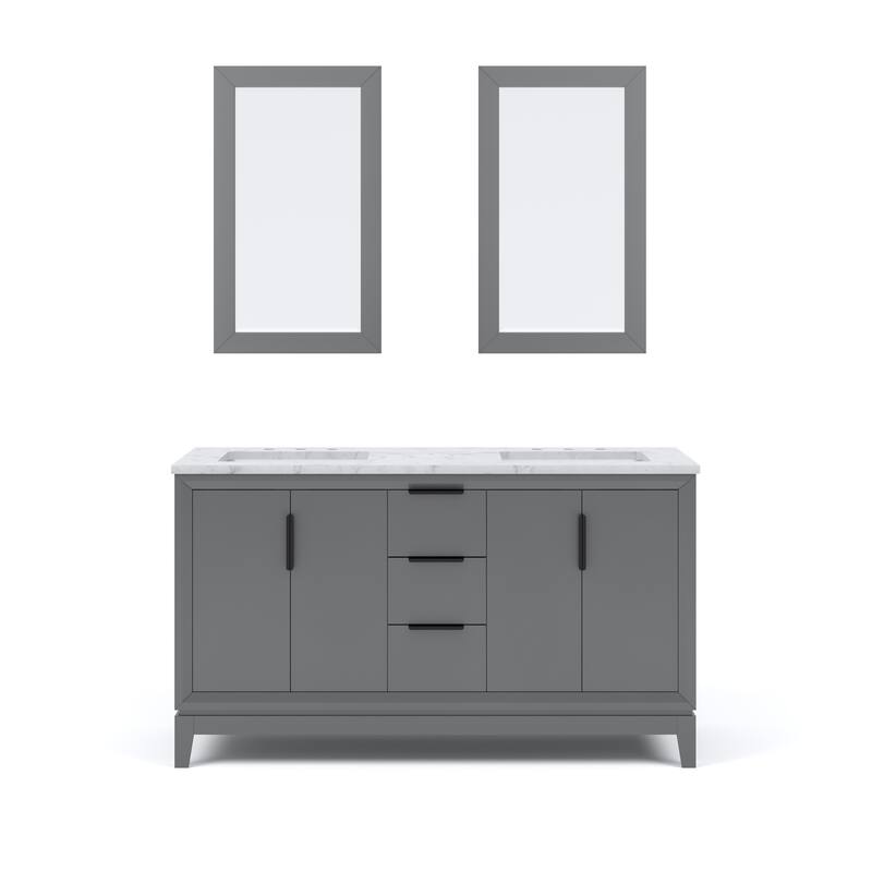 Elizabeth 60-Inch Double Sink Carrara White Marble Vanity With Matching Mirrors