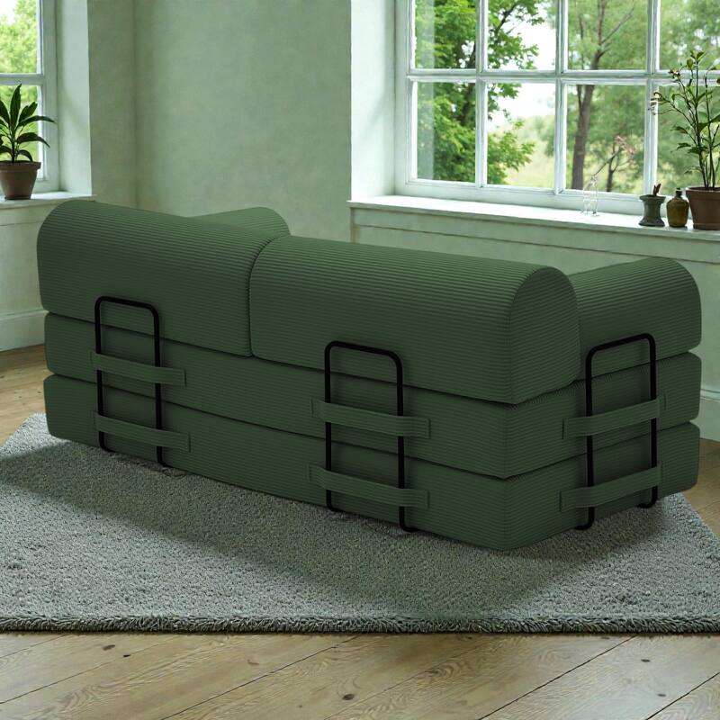 Convertible Sleeper Sofa Bed, 4-in-1 Corduroy Folding Floor Couch with Cylindrical Pillow, 2-Seat Space-Saving Lounge Sofa