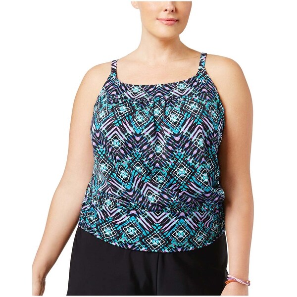 Swim Solutions Womens Plus Size Tankini Top 18 Multi Color Swimsuit