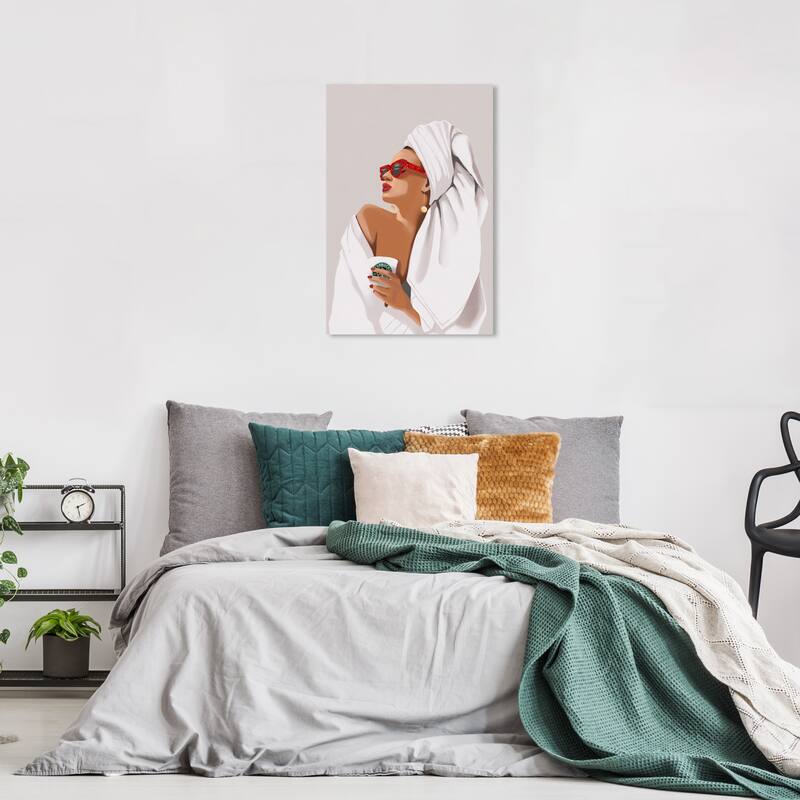 Wynwood Studio Canvas Fashion and Glam Her Morning Coffee Routine White and Pastel White Glam Wall Art Canvas Print - 24 x 16
