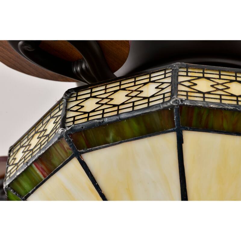 Margno 52-Inch Flushmount Lighted Ceiling Fan Jewel Cut Design Tiffany Glass Lamp Black Finish