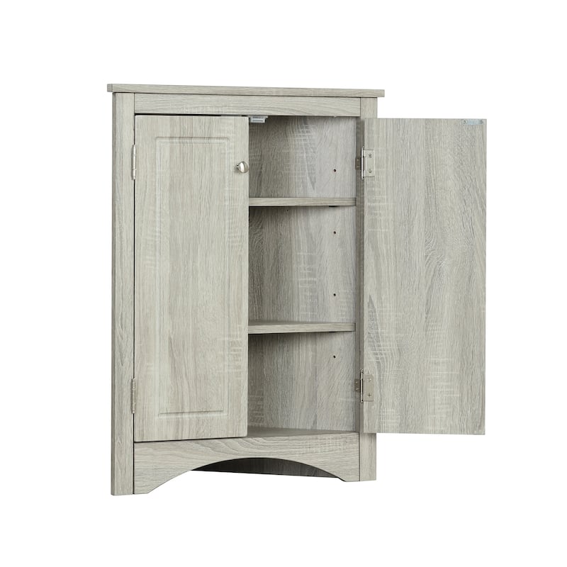 GDFStudio - Triangle Corner Storage Cabinet with Adjustable Shelves, Freestanding Floor Cabinet