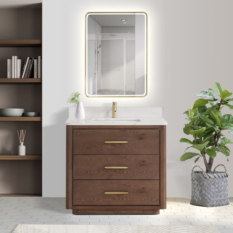 Porto Bath Vanity with White Quartz Stone Top and Mirror