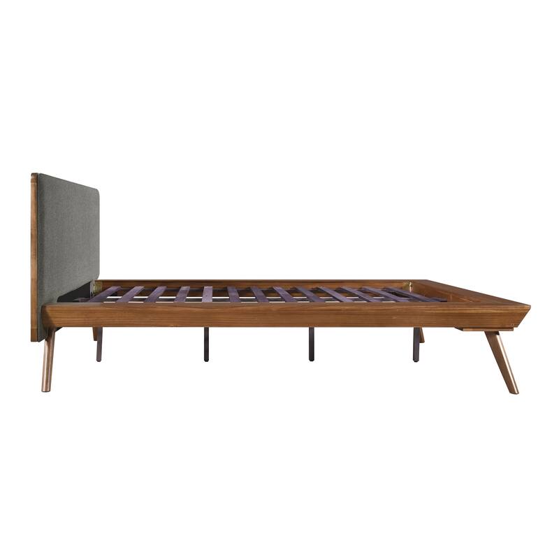Full Size Upholstered Platform Bed with Chestnut Wooden Frame