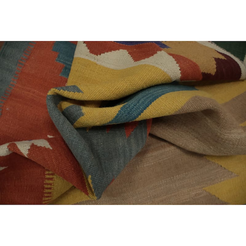 Hand Woven Oriental 100% Wool Carpet Southwestern Tribal Multi-Colored Kilim Area Rug - 9' 9'' X 8' 0''