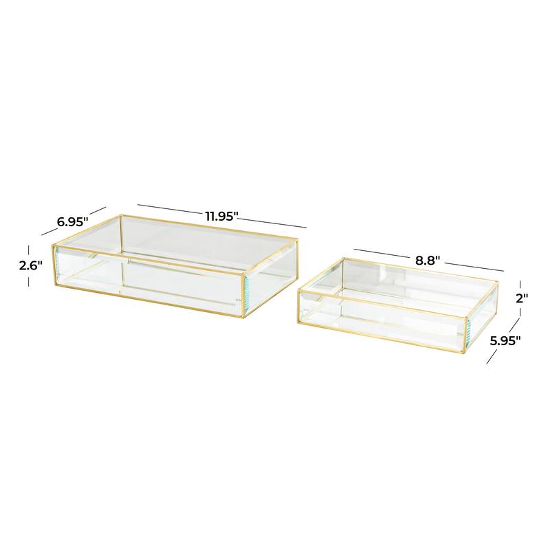Glass Beveled Jewelry Box with Gold Metal Frame - Set of 2 Clear - Roche River Decor - 7"W x 12"L x 3"H