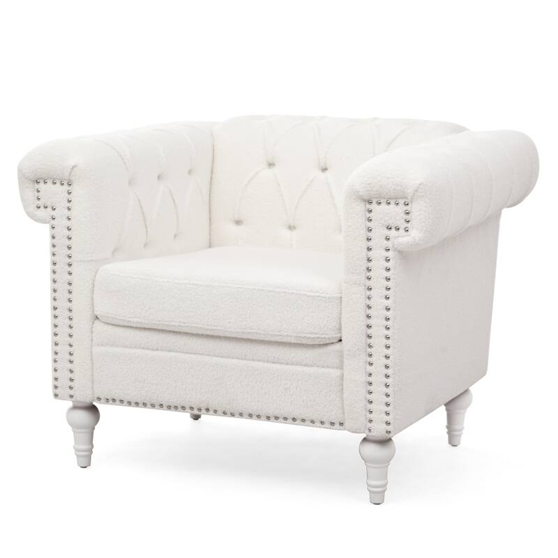 38.98" Buttons Tufted Accent Chair with Birch Legs