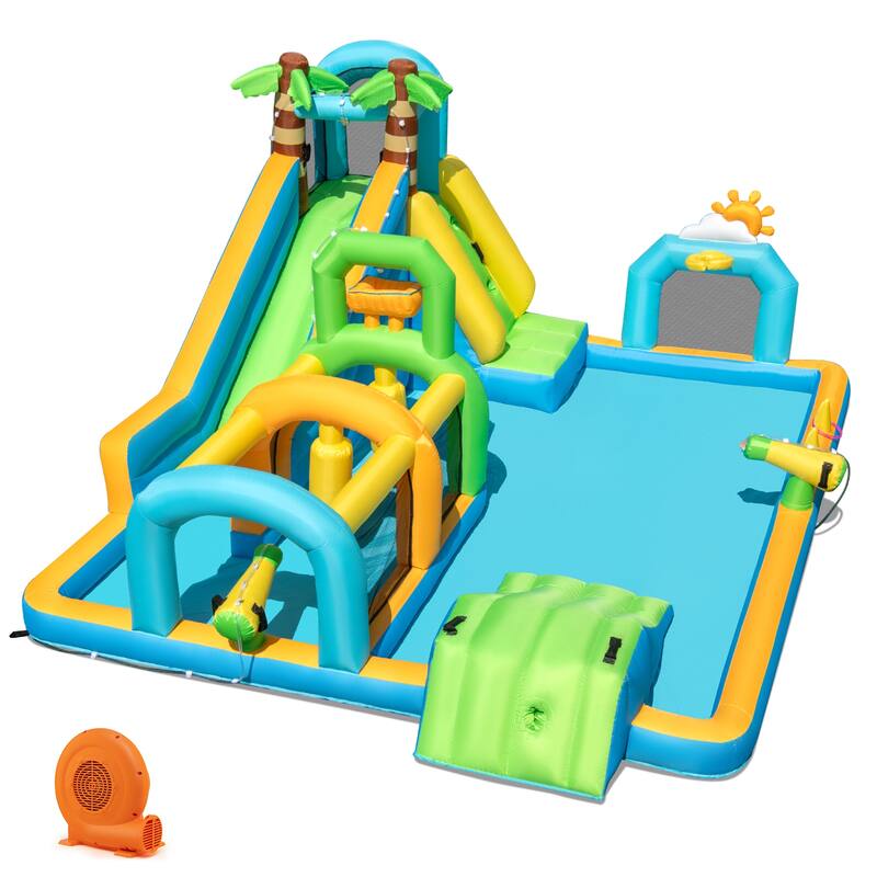 Gymax Inflatable Water Slide w/Splash Pool Climbing Wall Football Goal