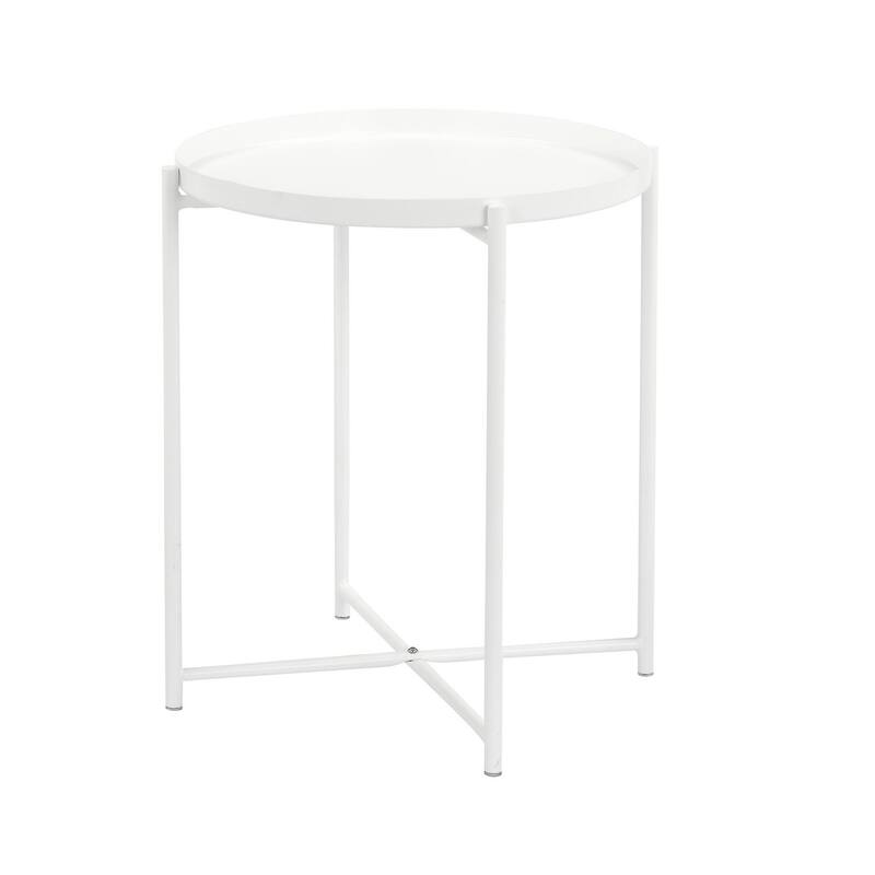 17.5 in. White Round Metal End Table, Sturdy Build End Side Table for Living Rooms