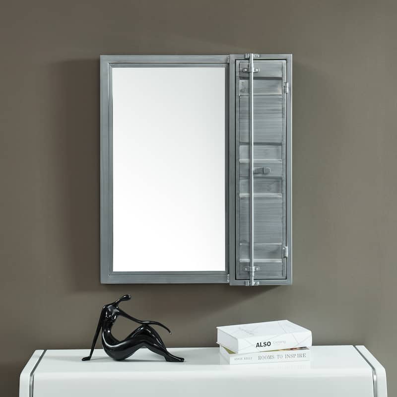 Woolf Industrial Sliver Metal Wall Mirror with Cabinet by Carbon Loft - Silver