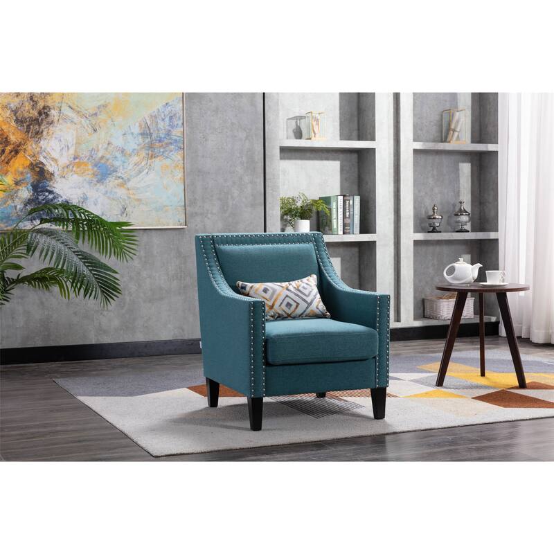 Linen Nailhead Accent Solid Wood Leg Living Room Armchair