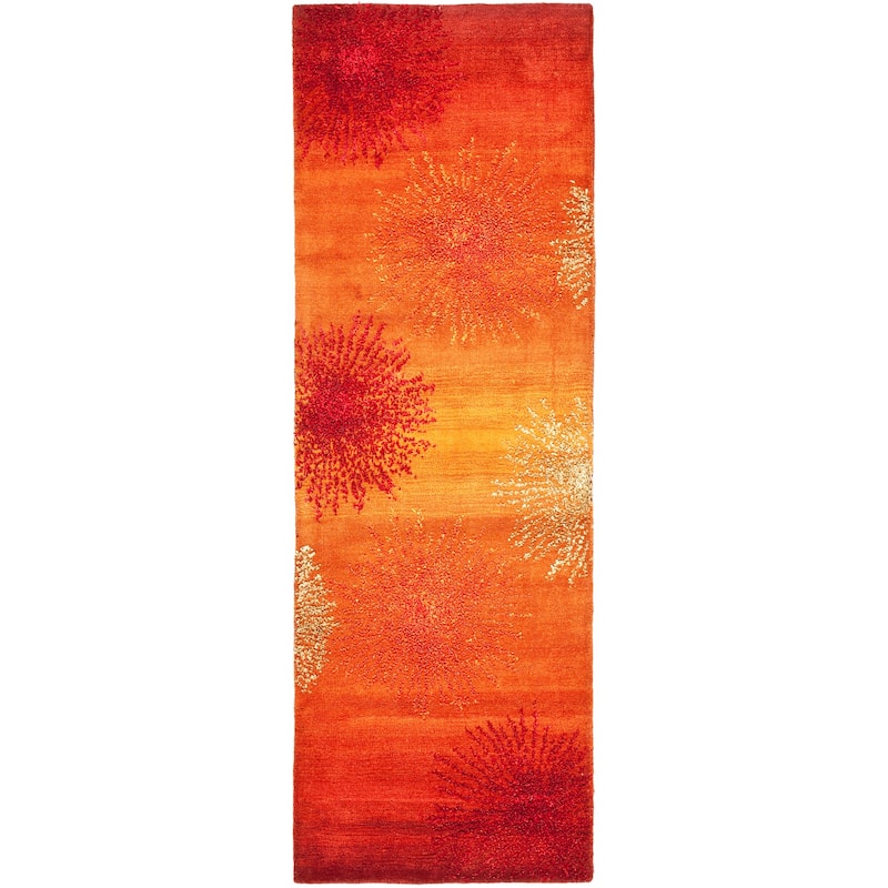 SAFAVIEH Handmade Soho Sade New Zealand Wool Rug - 2'6" x 12' Runner - Rust/Multi