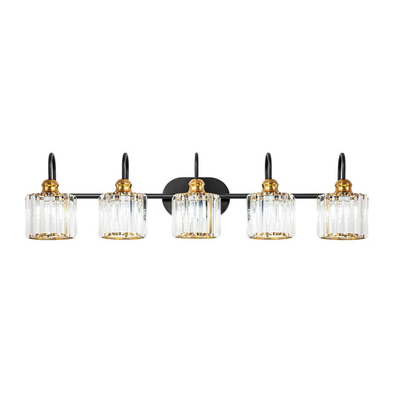 5-light Vintage Luxury Modern Dimmable Linear Crystal Bathroom Vanity Light Wall Light