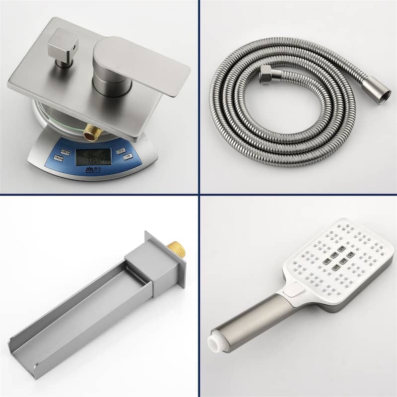Waterfall Tub Faucet Wall Mounted Single Handle Tub Fillers with Handheld Shower Bathtub Faucet with Rough-in Valve