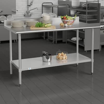 Commercial Stainless Steel Kitchen Prep and Work Table with Shelf and Backsplash