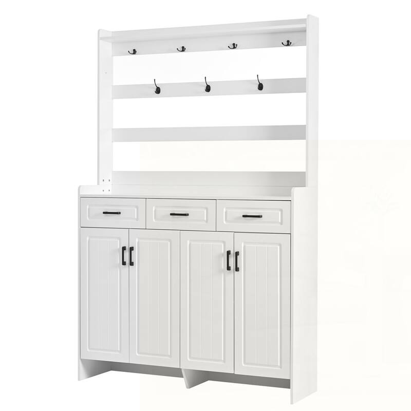 Four-Door Shoe Cabinet with Coat Rack